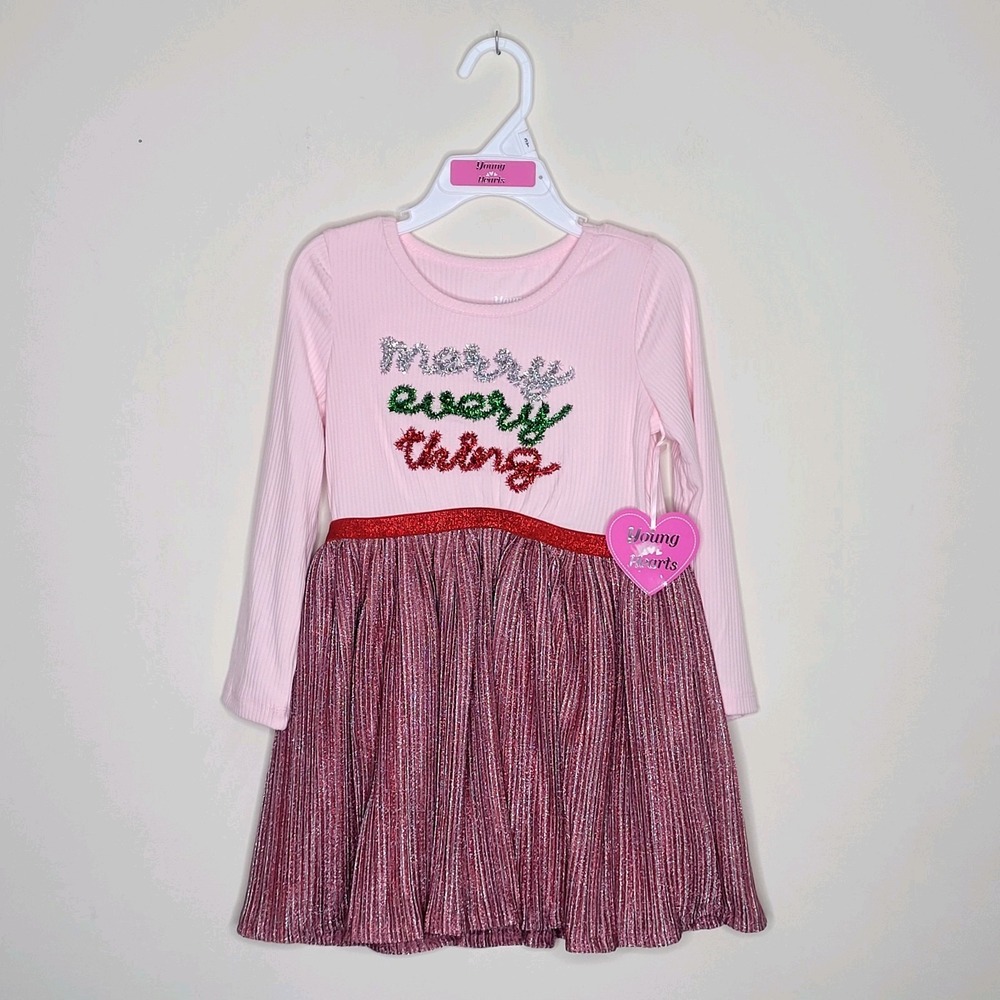 NWT Young Hearts‎ Sz 4T Merry Every Thing Tinsel Christmas Holiday Party Dress
